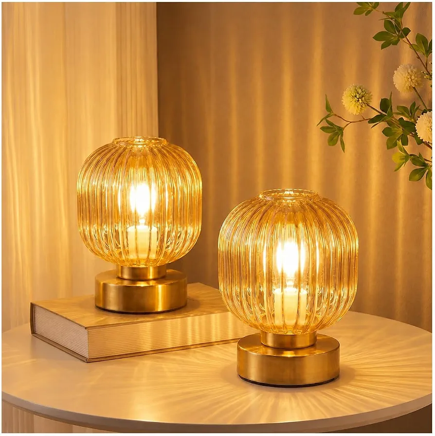 Dimmable warm amber bedside lamp for sleep-friendly bedroom lighting