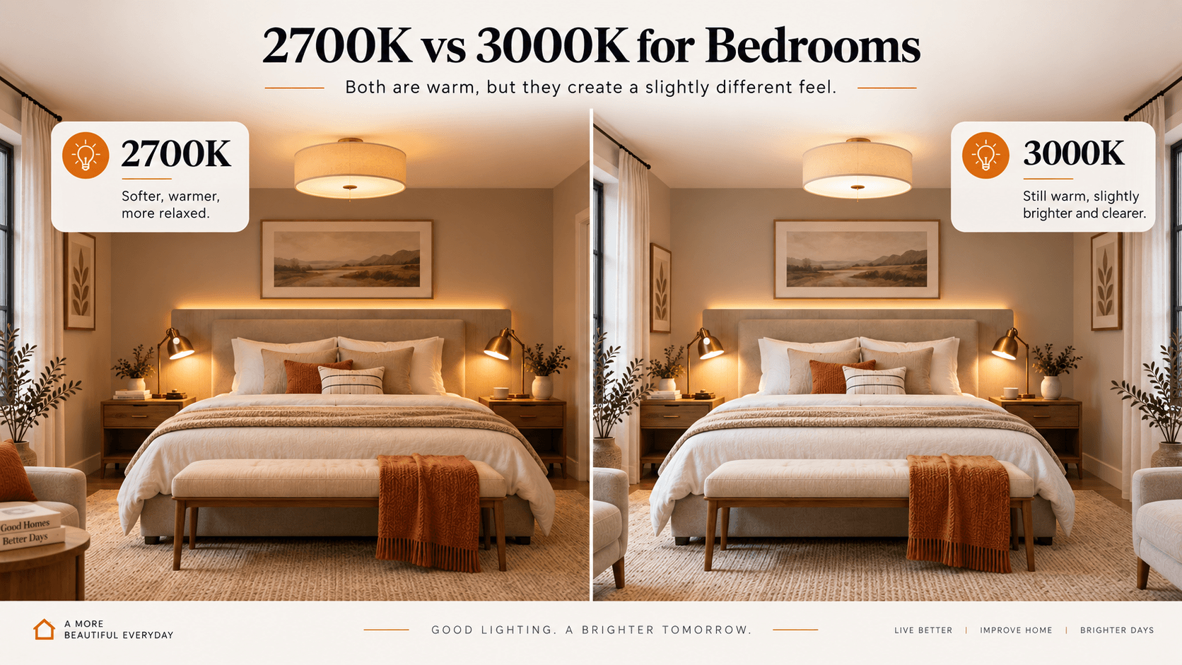 2700K vs 3000K bedroom lighting color temperature comparison