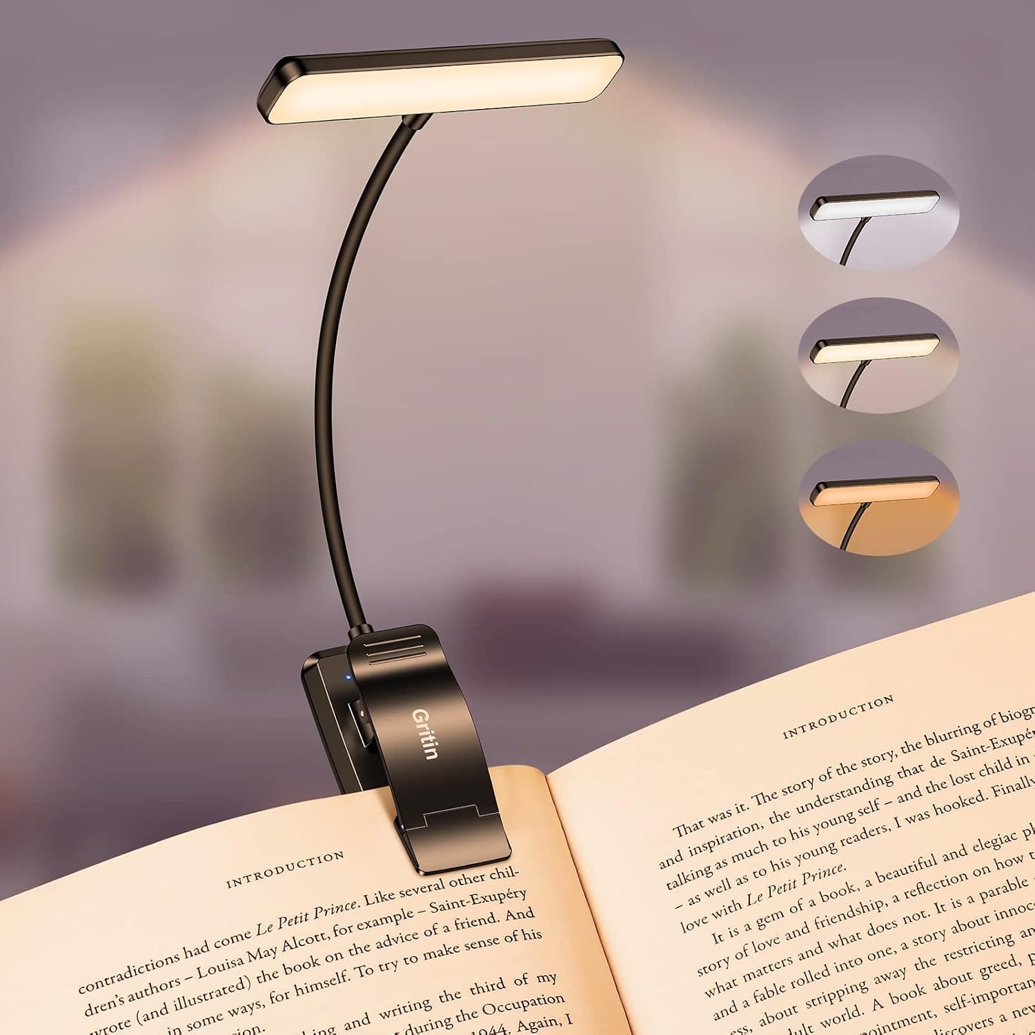Gritin 19 LED rechargeable book light for reading in bed