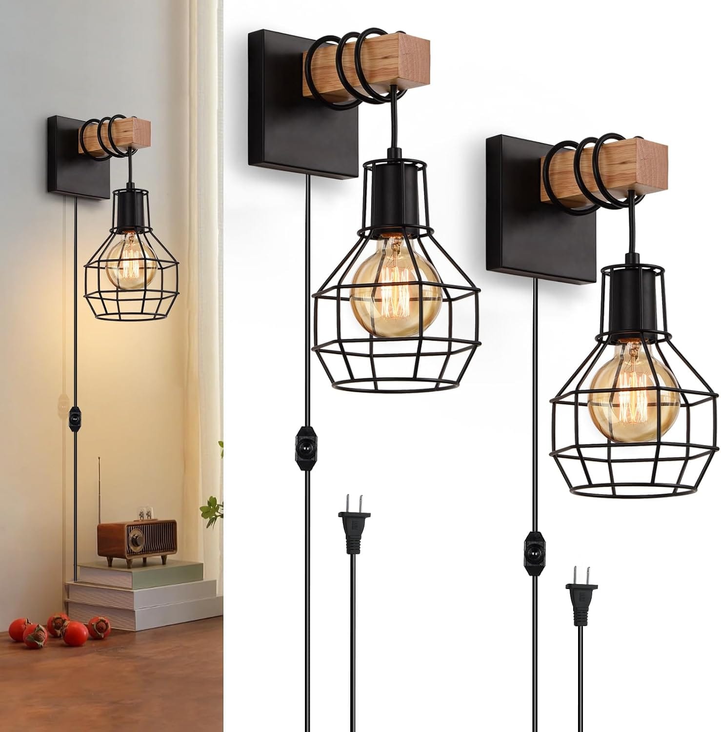 Lightess plug in wall sconce set of 2 for bedroom