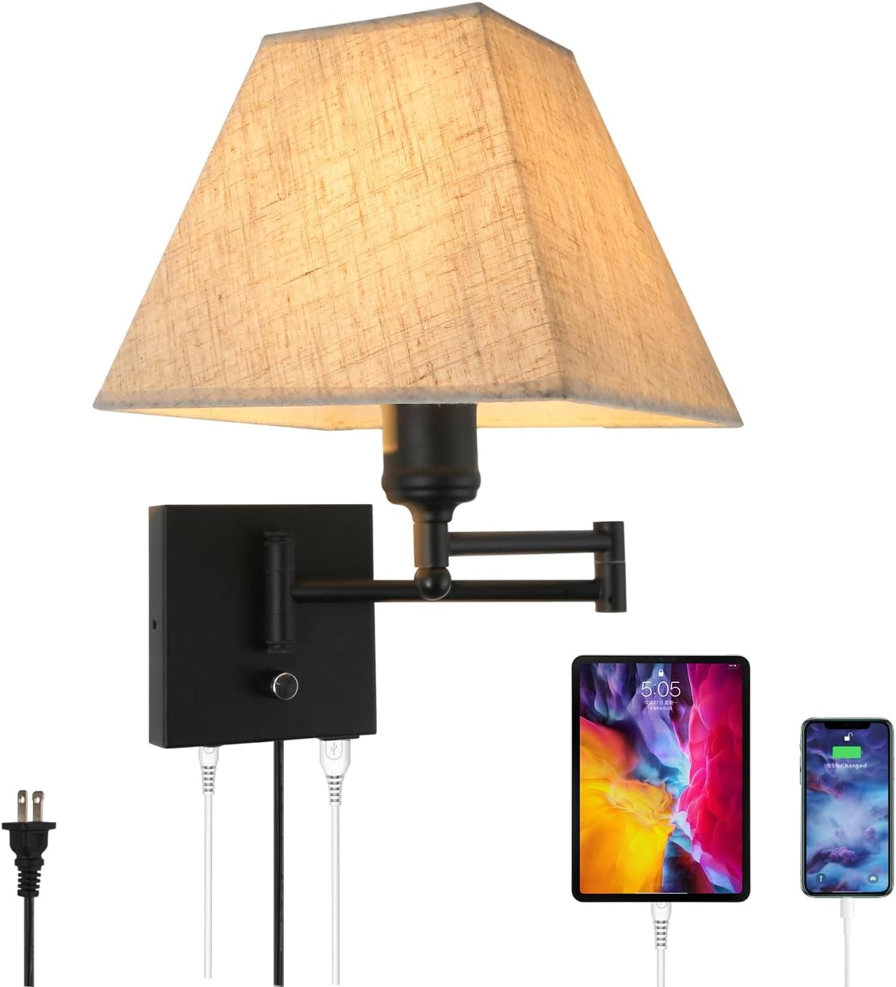 PULLCU 13 inch swing arm wall sconce for bedroom