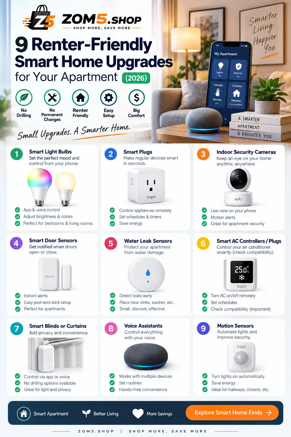Smart home apartment with 9 renter-friendly upgrades