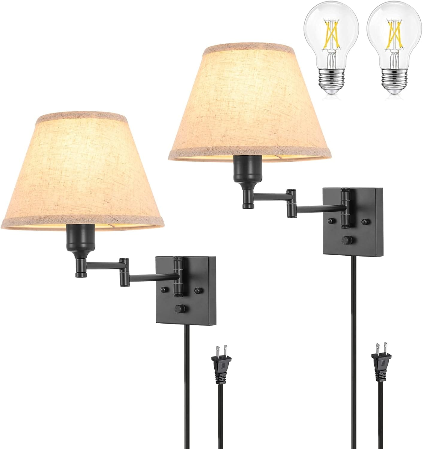 TRLIFE two arm plug in wall sconces for reading in bed