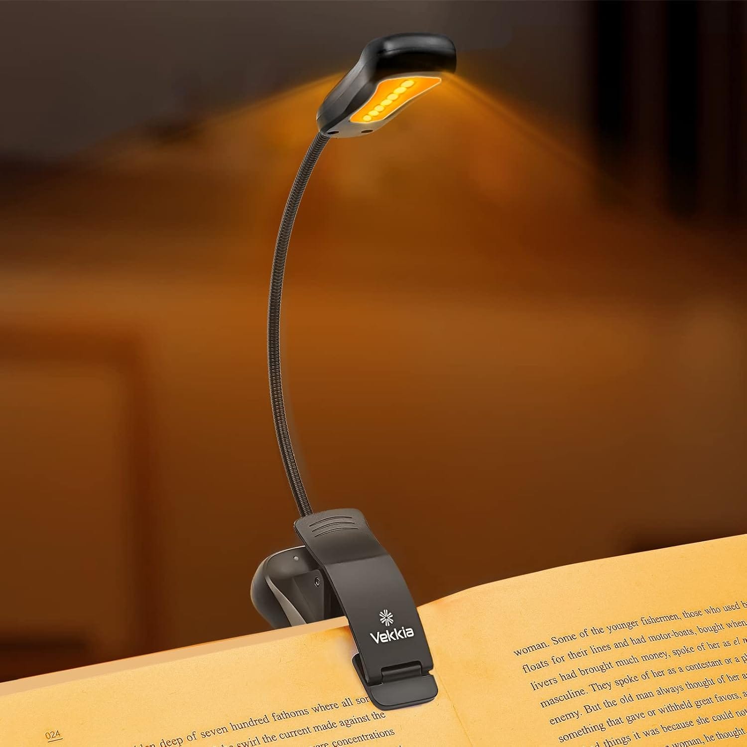 Vekkia rechargeable amber book light for warm bedtime reading