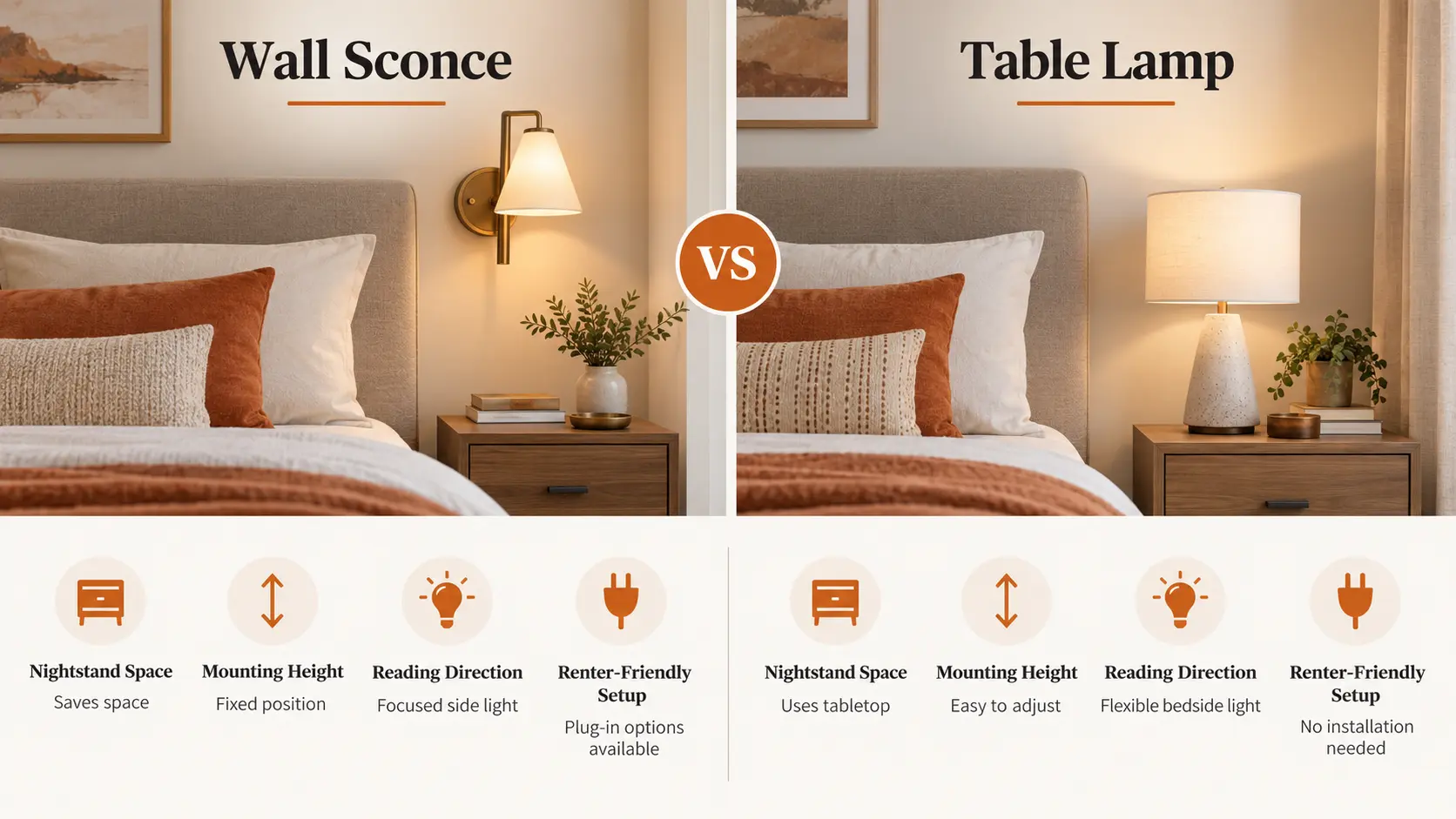 Wall sconces vs table lamps for bedrooms comparison
